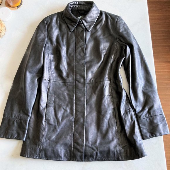 Banana Republic leather jacket, hip length, collared, slim fit, minimalist style - Picture 1 of 9